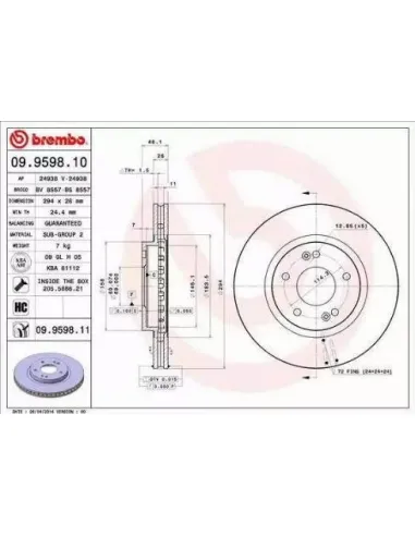 09.9598.10 Disco de freno Brembo