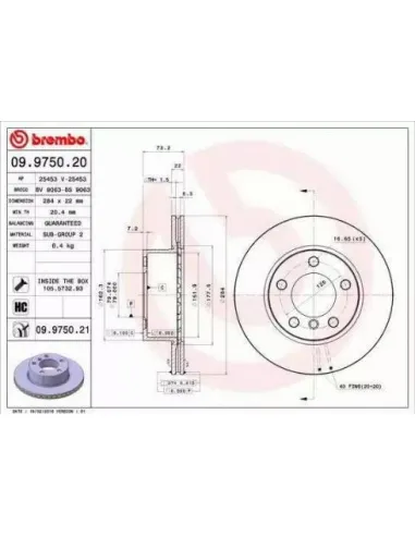 09.9750.21 Disco de freno Brembo