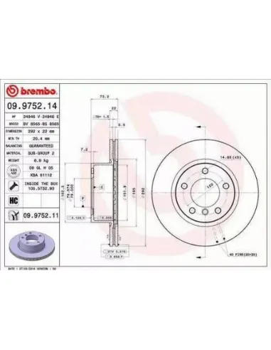 09.9752.11 Disco de freno Brembo