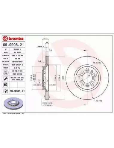 09.9908.21 Disco de freno Brembo