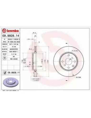 09.9928.14 Disco de freno Brembo