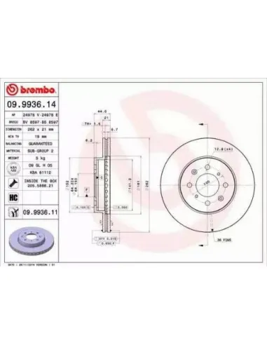 09.9936.14 Disco de freno Brembo