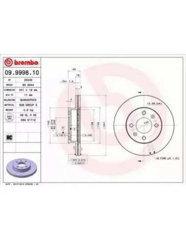 09.9998.10 Disco de freno Brembo