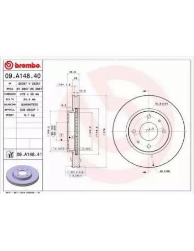 09.A148.40 Disco de freno Brembo