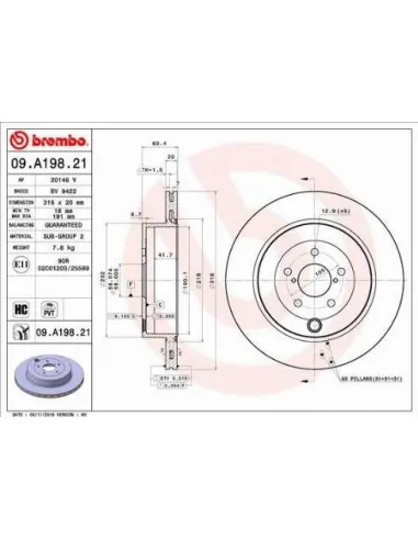 09.A198.21 Disco de freno Brembo