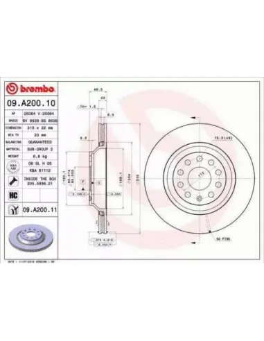 09.A200.10 Disco de freno Brembo