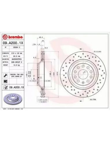 09A2001X Disco de freno Brembo