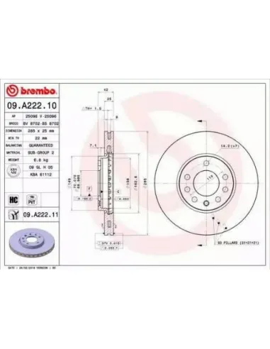 09.A222.10 Disco de freno Brembo