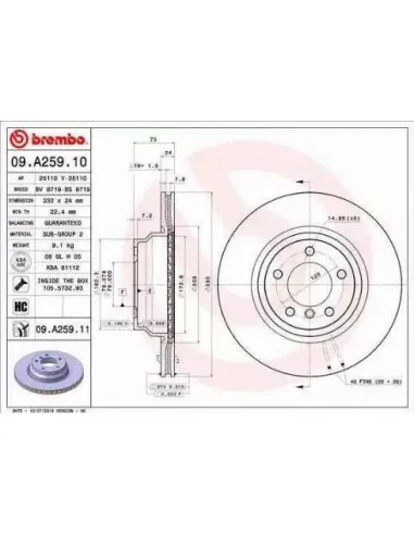 09.A259.10 Disco de freno Brembo