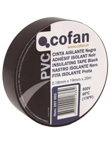 CINTA AISLANTE 180 MICRAS NEGRA 19MMX20 METROS