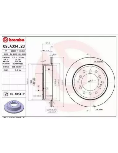 09.A334.20 Disco de freno Brembo