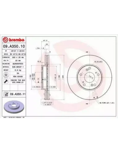 09.A350.10 Disco de freno Brembo