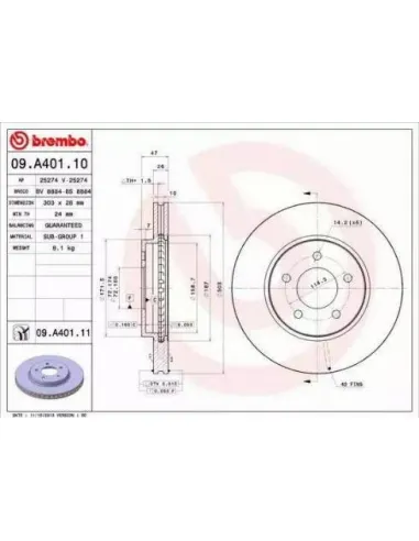 09.A401.10 Disco de freno Brembo