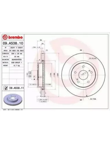 09.A538.10 Disco de freno Brembo