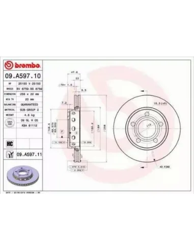 09.A597.10 Disco de freno Brembo