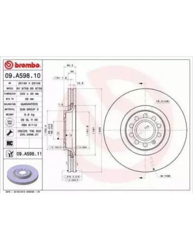 09.A598.10 Disco de freno Brembo