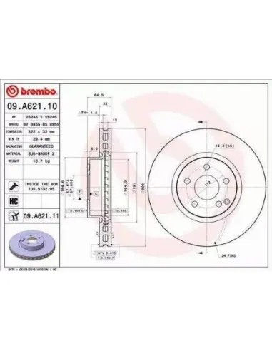 09.A621.10 Disco de freno Brembo