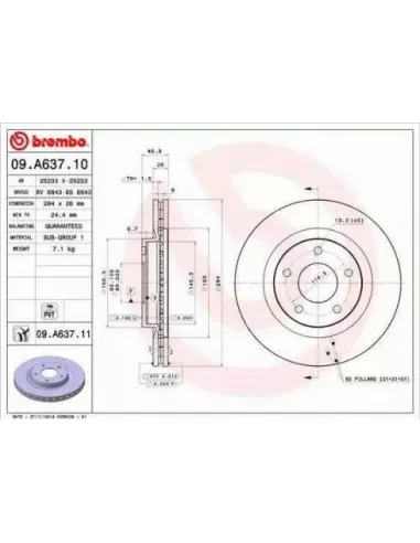 09.A637.10 Disco de freno Brembo