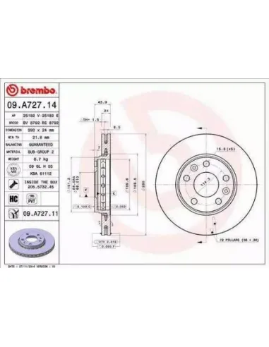 09.A727.14 Disco de freno Brembo