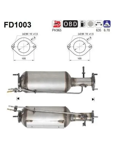 Filtro de partículas diésel AS FD1003 para FORD / VOLVO