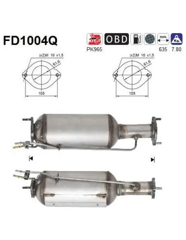 Filtro de partículas diésel AS FD1004Q para FORD / VOLVO