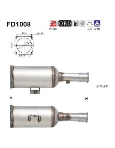Filtro de partículas diésel AS FD1008 para CITROËN / FIAT / LANCIA