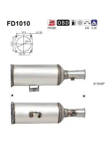 Filtro de partículas diésel AS FD1010 para CITROËN / FIAT / LANCIA