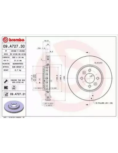 09.A727.30 Disco de freno Brembo