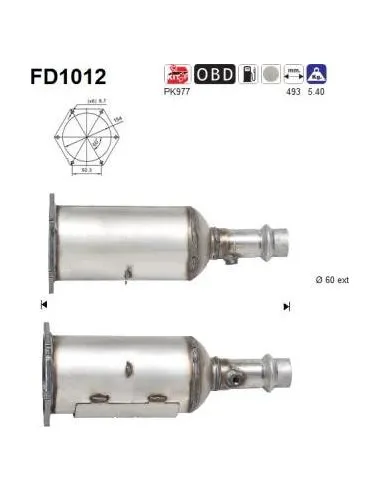 Filtro de partículas diésel AS FD1012 para PEUGEOT