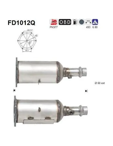 Filtro de partículas diésel AS FD1012Q para PEUGEOT