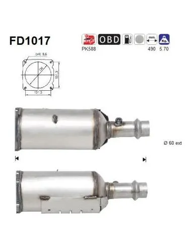 Filtro de partículas diésel AS FD1017 para PEUGEOT