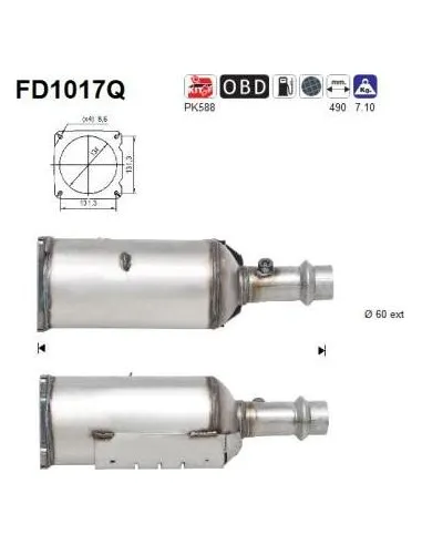 Filtro de partículas diésel AS FD1017Q para PEUGEOT