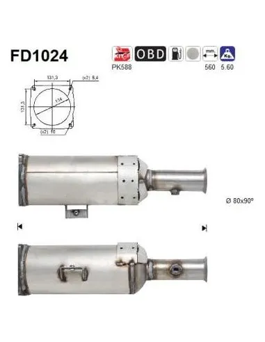 Filtro de partículas diésel AS FD1024 para CITROËN / FIAT / LANCIA