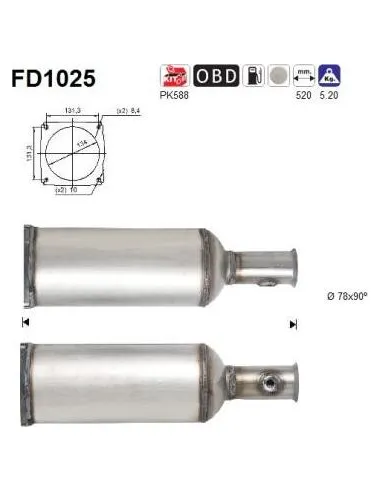 Filtro de partículas diésel AS FD1025 para CITROËN / PEUGEOT