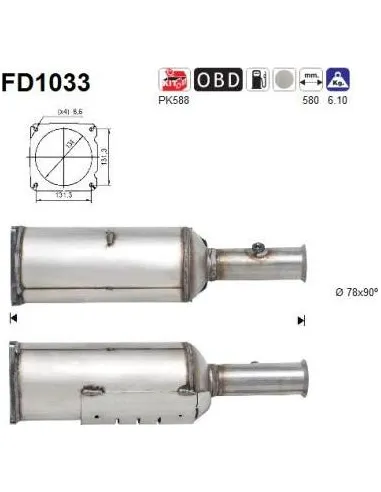 Filtro de partículas diésel AS FD1033 para PEUGEOT