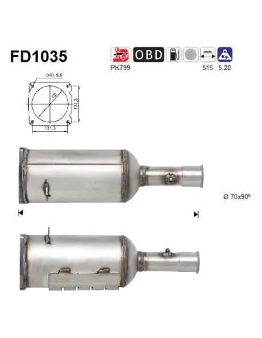 Filtro de partículas diésel AS FD1035 para CITROËN / PEUGEOT