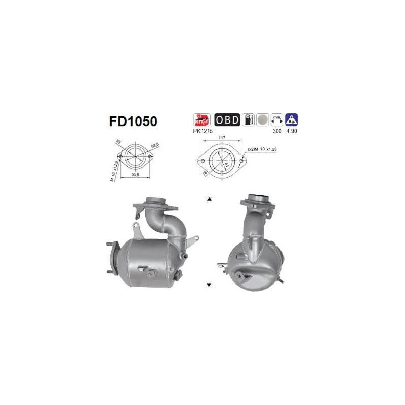 Filtro de partículas diésel AS FD1050 para SUBARU / TOYOTA