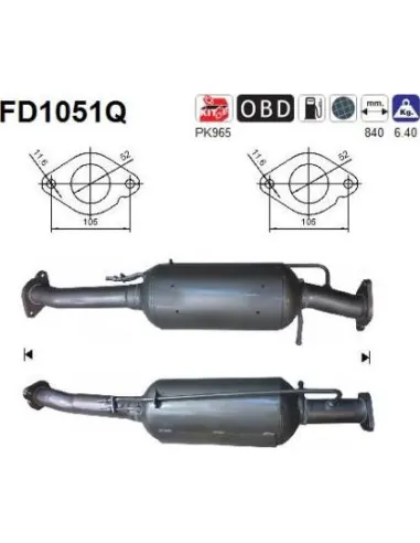 Filtro de partículas diésel AS FD1051Q para FORD | Recambios Colmenar