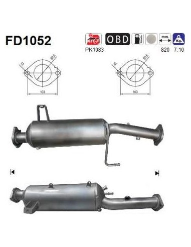 Filtro de partículas diésel AS FD1052 para MITSUBISHI