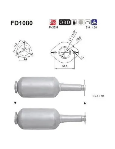Filtro de partículas diésel AS FD1080 para OPEL / SUZUKI