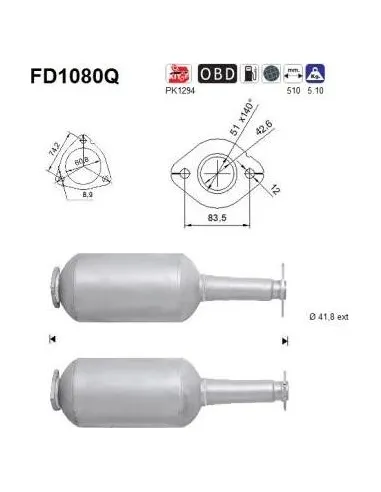 Filtro de partículas diésel AS FD1080Q para OPEL / SUZUKI