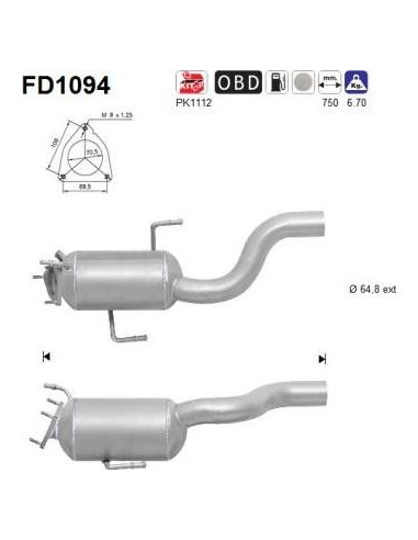 Filtro de partículas diésel AS FD1094 para AUDI / VOLKSWAGEN