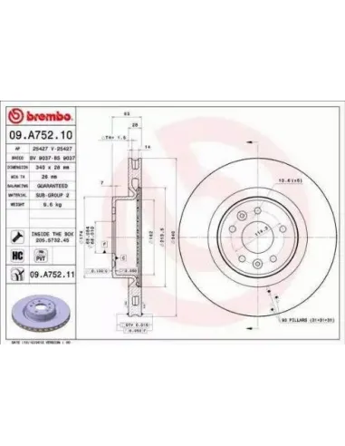 09.A752.10 Disco de freno Brembo