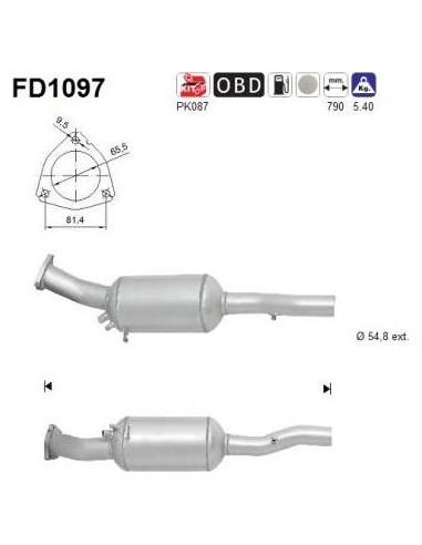 Filtro de partículas diésel AS FD1097 para AUDI | Recambios Colmenar