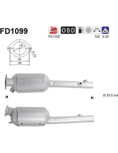 Filtro de partículas diésel AS FD1099 para RENAULT