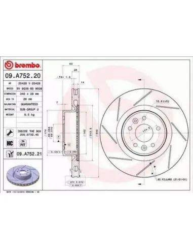 09.A752.20 Disco de freno Brembo