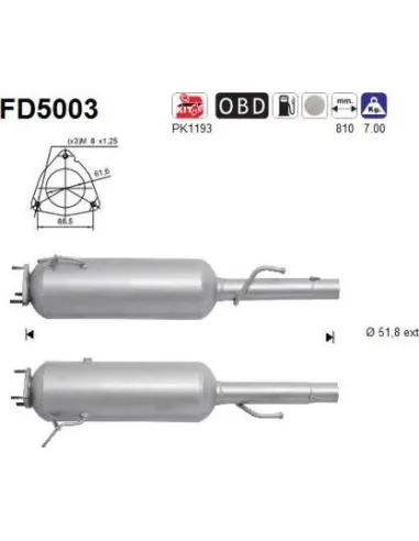 Filtro de partículas diésel AS FD5003 para FIAT | Recambios Colmenar