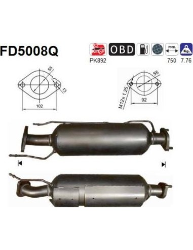 Filtro de partículas diésel AS FD5008Q para HYUNDAI / KIA