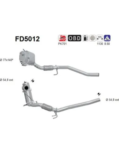 Filtro de partículas diésel AS FD5012 para VOLKSWAGEN