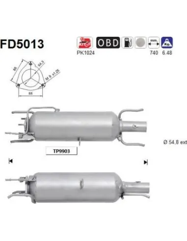 Filtro de partículas diésel AS FD5013 para FIAT / OPEL / SAAB